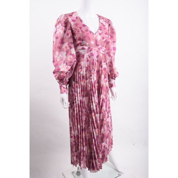 Bardot Womens Pleated Cut-Out Midi Dress Pink Purple Garden Floral NWT - Picture 4 of 8